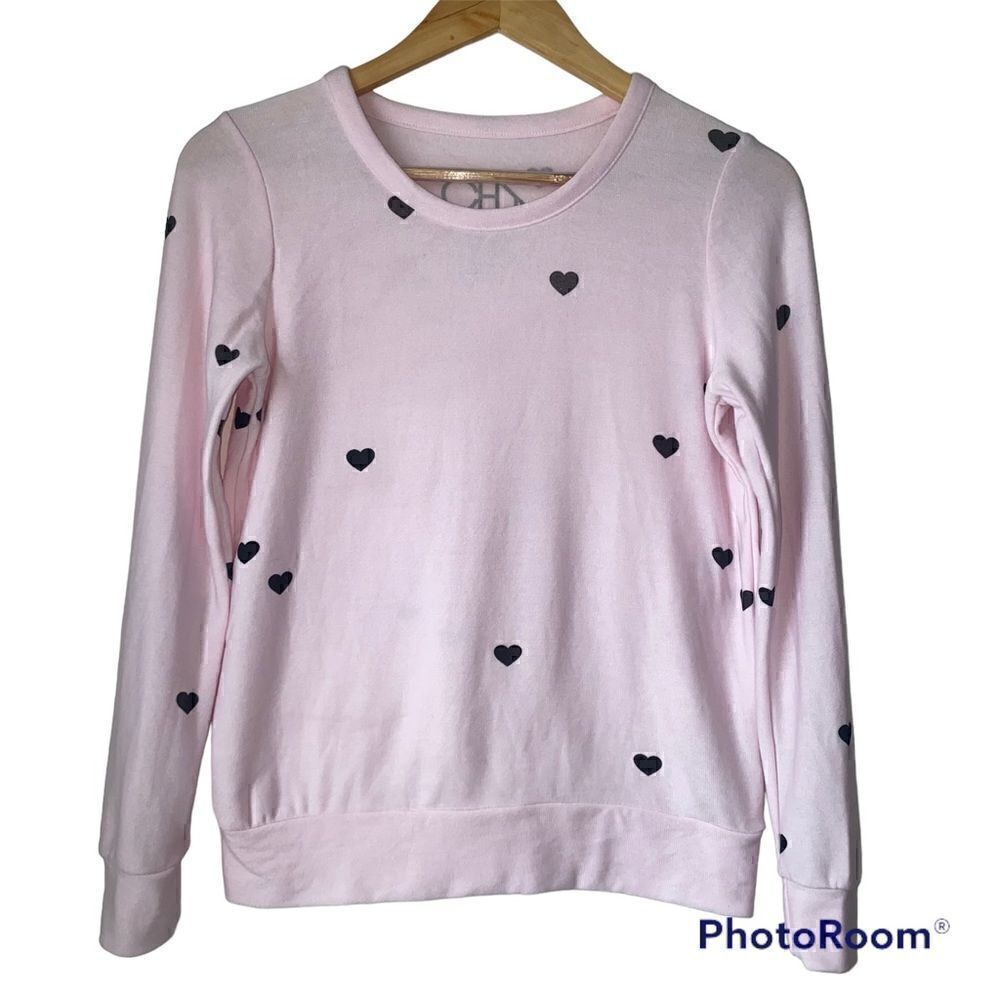 Chaser Super Soft Pink Tiny Hearts Long Sleeve Pullover Sweater Top
